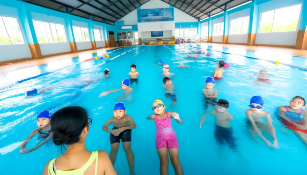 子供が水泳教室に通っている様子